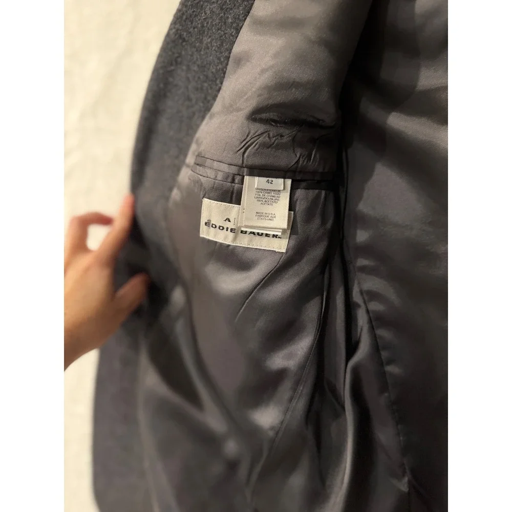 AKA Eddie Bauer Mens 42 Blazer Charcoal Grey 100% Camel Hair Sport Coat USA Made